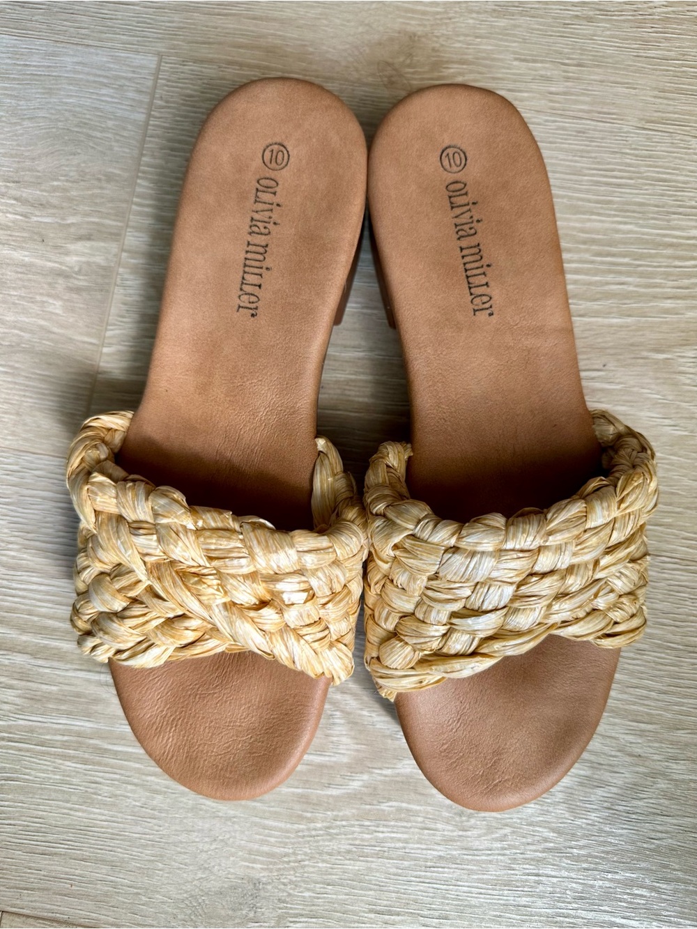Olivia Miller Natural Braided Raffia Slide Sandals - Tan Footbed